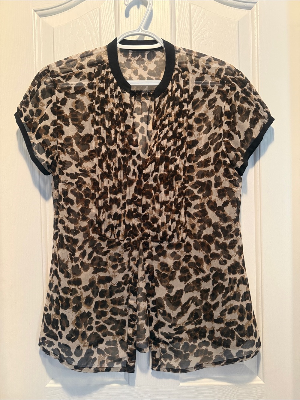 Joe Fresh Brown and Black Leopard Print Short Sleeve Blouse